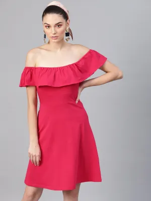 Fuchsia Off Shoulder Skater Midi Dress