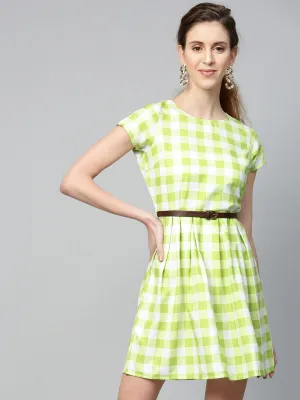 Green & White Check Skater Dress