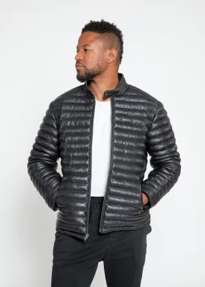 Men's Ultima Puffer Black Down Leather Jacket